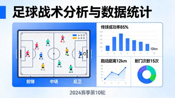 足球战术分析板与数据统计示意画面